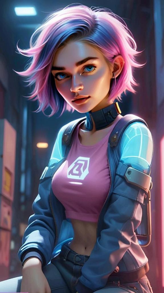 Futuristic Portrait of a Woman with Pink Hair Futuristic Portrait of a Woman with Pink Hair