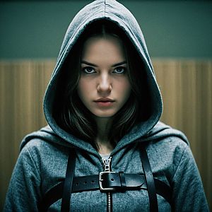 Woman in Grey Hoodie with Black Belt