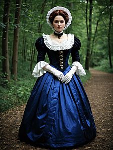 Victorian Miss Elizabeth Costume Full Body Cosplay Photo of Woman in Blue Dress