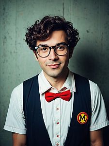 Man in Humorous Nerd Costume Photorealistic Cosplay Portrait