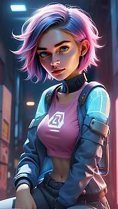 Futuristic Portrait of a Woman with Pink Hair