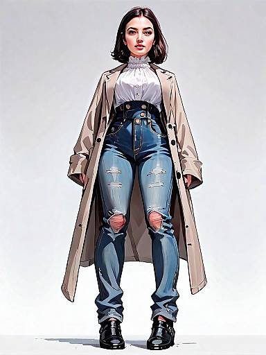 Realistic Comic Style Illustration of Woman in Casual Fashion Full Body