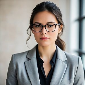 Confident Young Woman in Gray Blazer