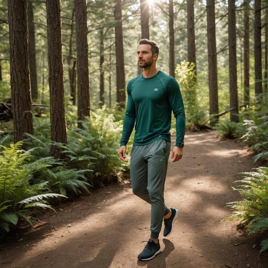 Man Walking in Serene Forest Path