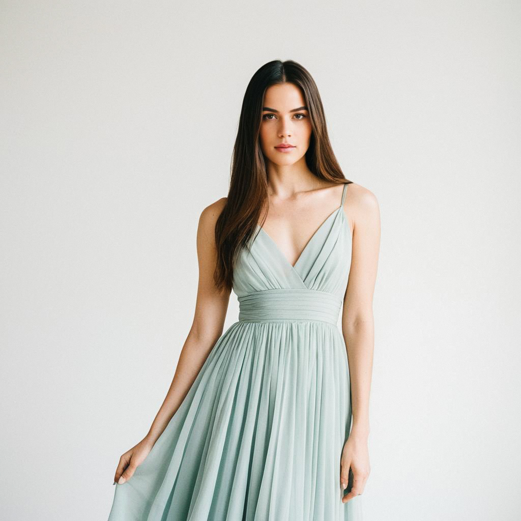Young Woman in Pastel Green Dress