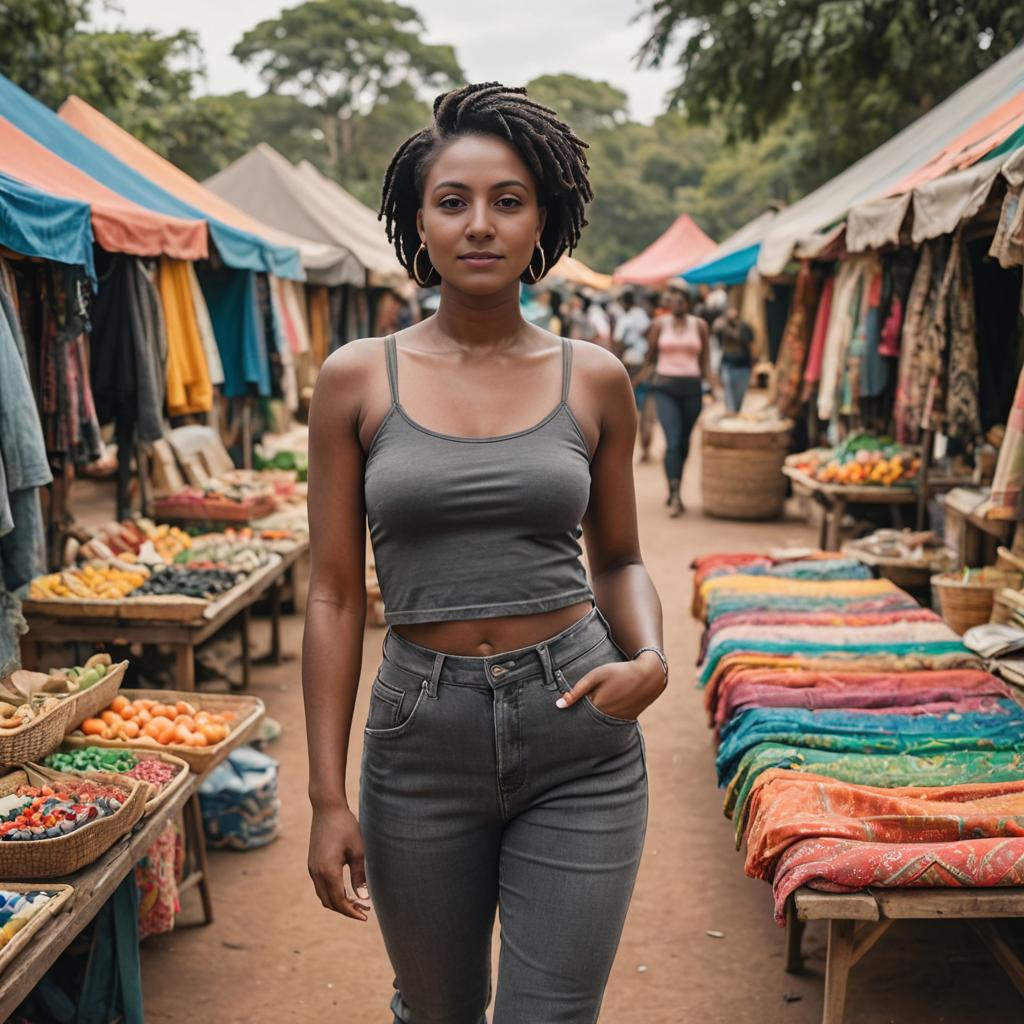 Confident Woman in Vibrant Market