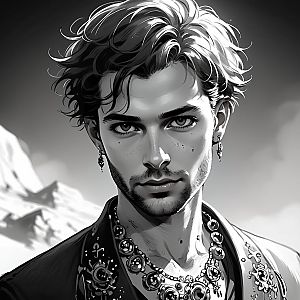 Stylish Young Man with Jewelry in Black and White