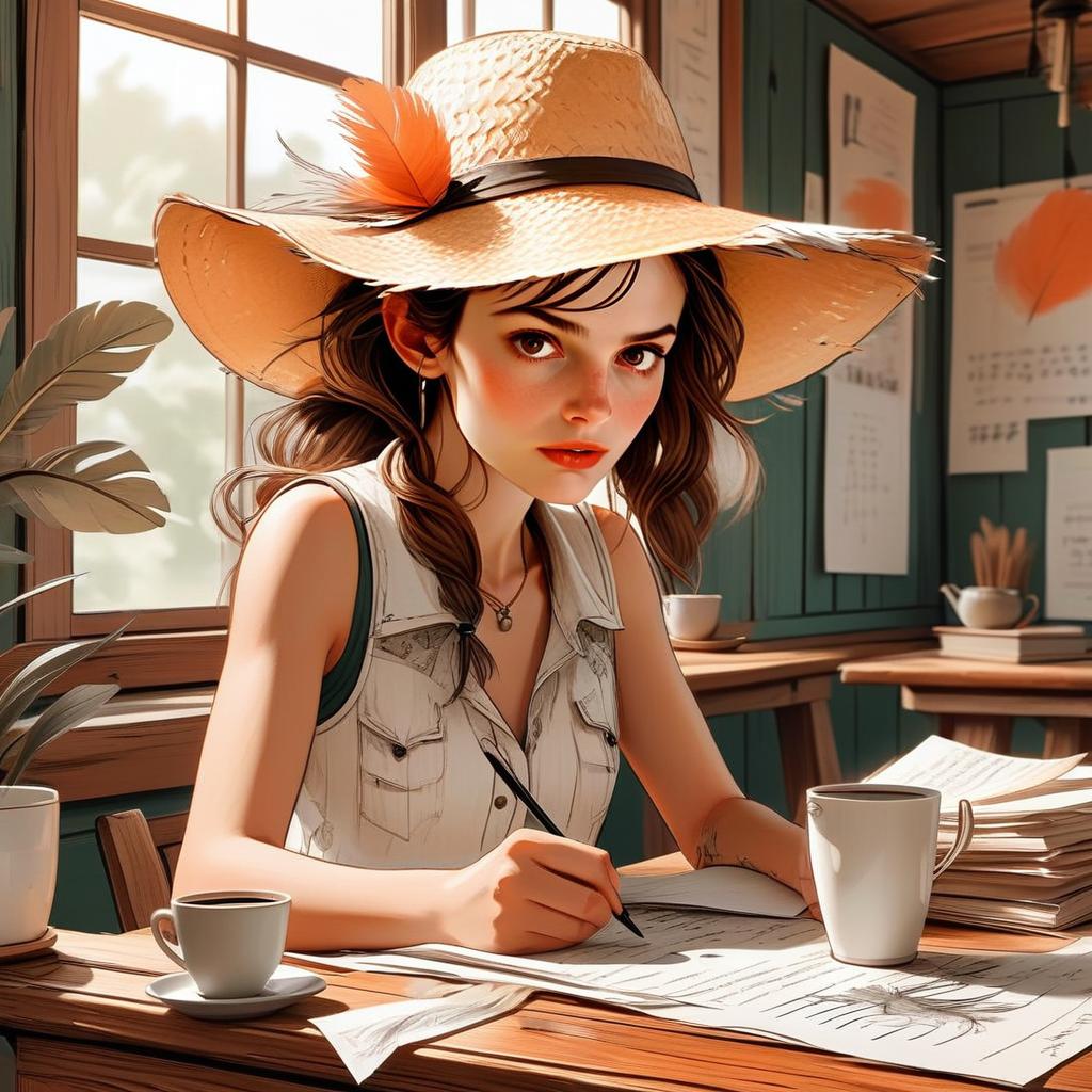 Young Woman Sketching in Cozy Workspace Young Woman Sketching in Cozy Workspace