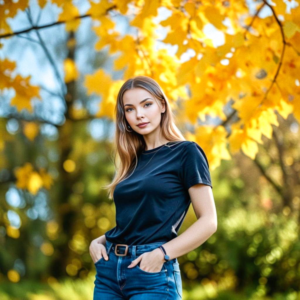 Confident Woman in Autumn Leaves