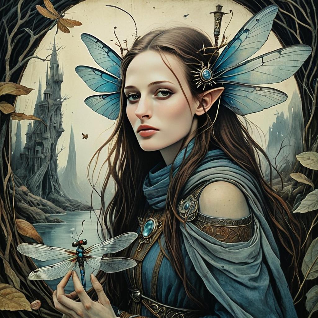 Mystical Elf Woman with Butterfly Wings in Fantasy Forest