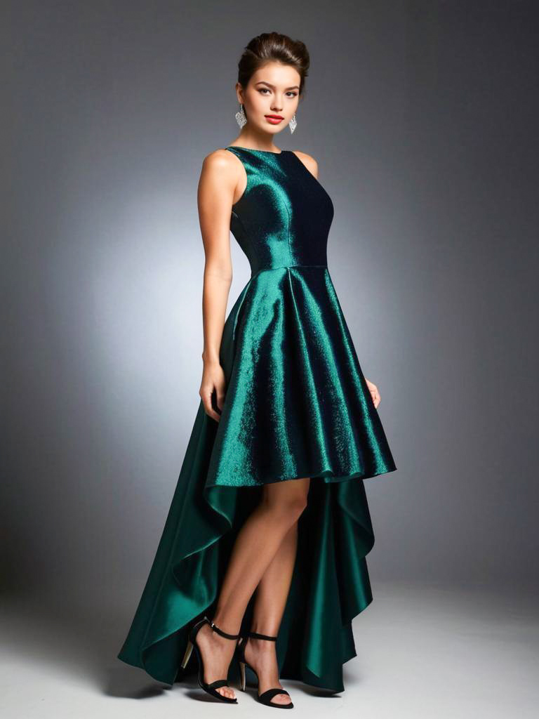 Elegant High-Low Dark Green and Black Dress