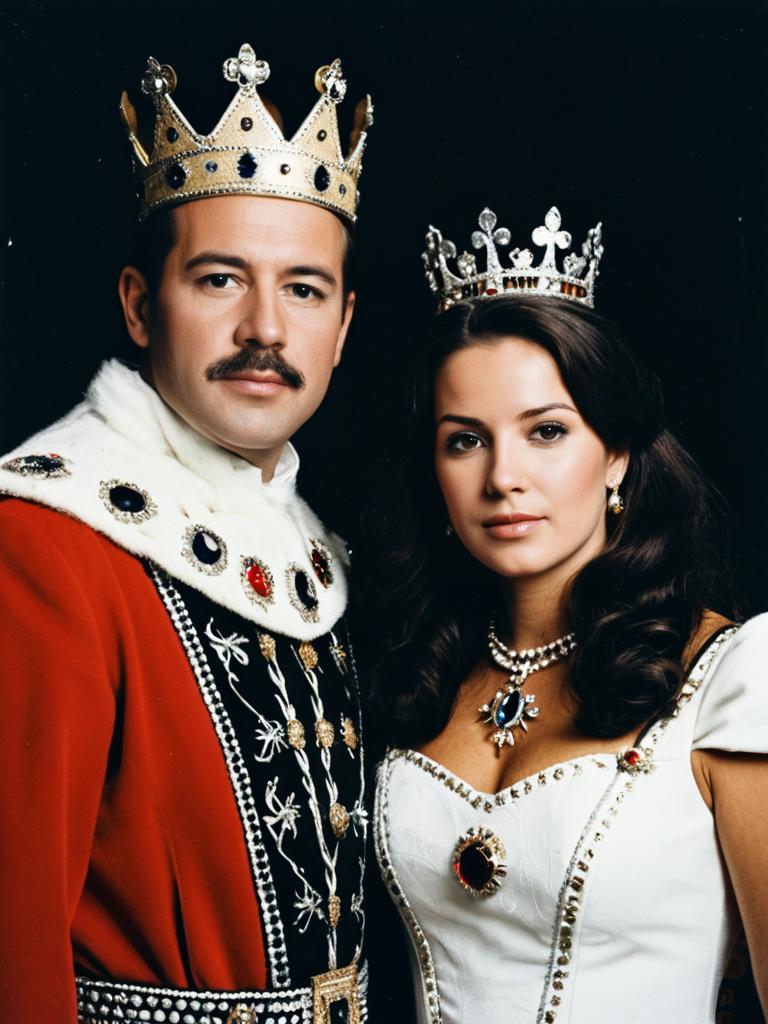 Photorealistic Couple in King and Queen Costumes Studio Portrait