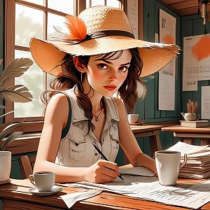 Young Woman Sketching in Cozy Workspace