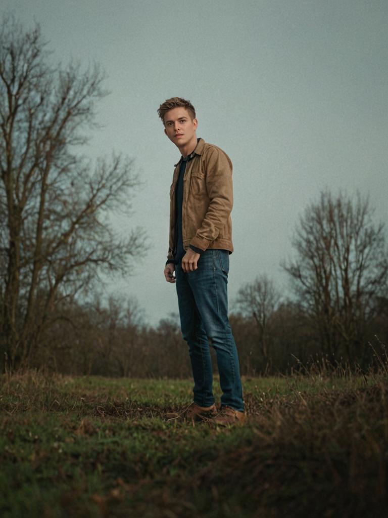 Contemplative Young Man in Rural Setting