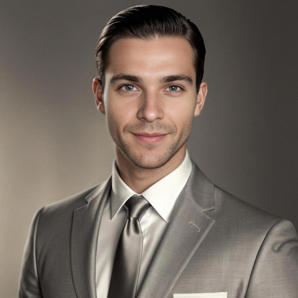 Confident Young Man in Grey Suit