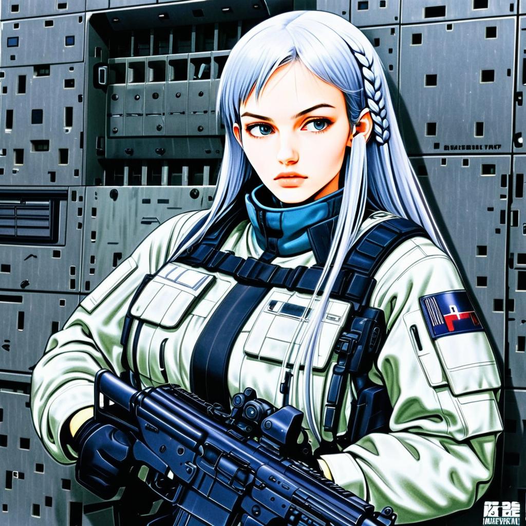 Anime Woman in Tactical Gear with Assault Rifle - AK-15 Inspired Illustration