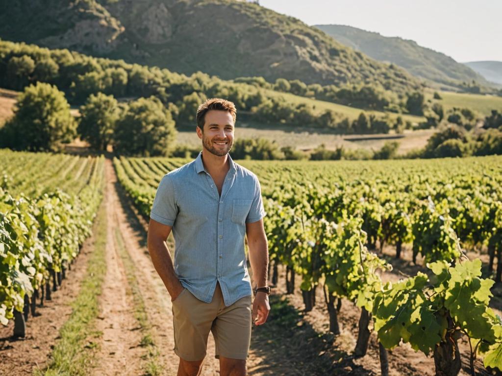 Man Enjoying a Vineyard Tour