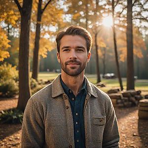 Young Man in Autumn Forest