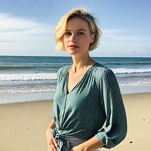 Young Woman on Serene Beach