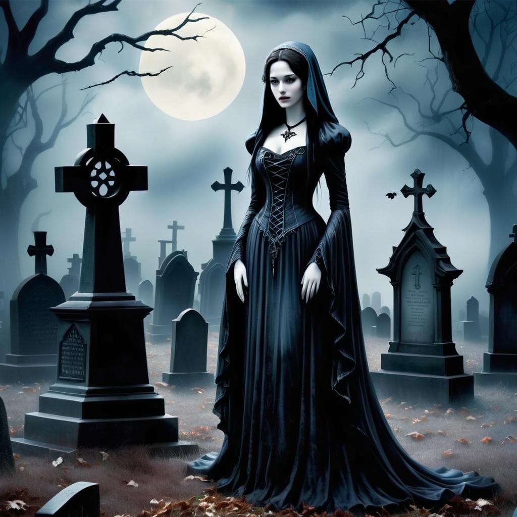 Mysterious Woman in Gothic Gown in Graveyard Mysterious Woman in Gothic Gown in Graveyard