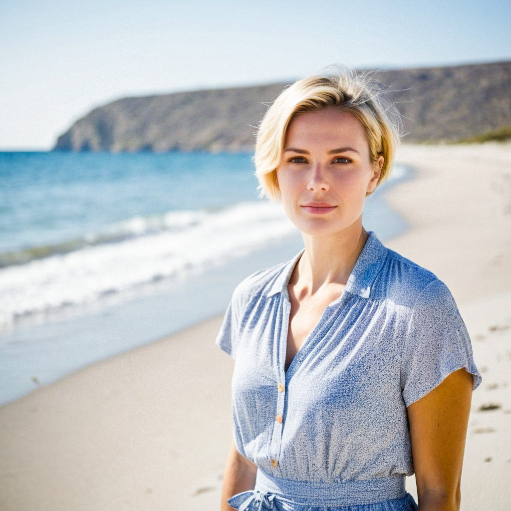 Serene Woman on Sunlit Beach