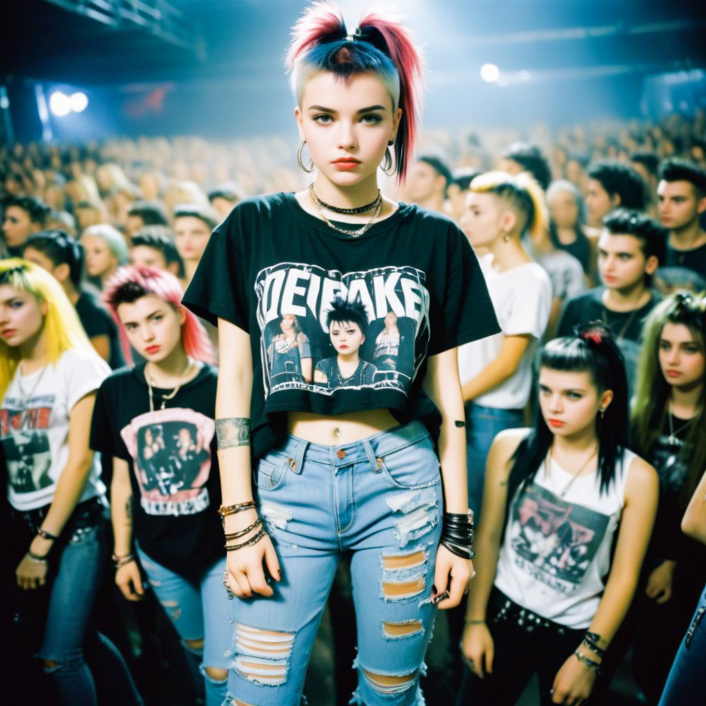 Confident Young Woman in Punk Outfit at Concert