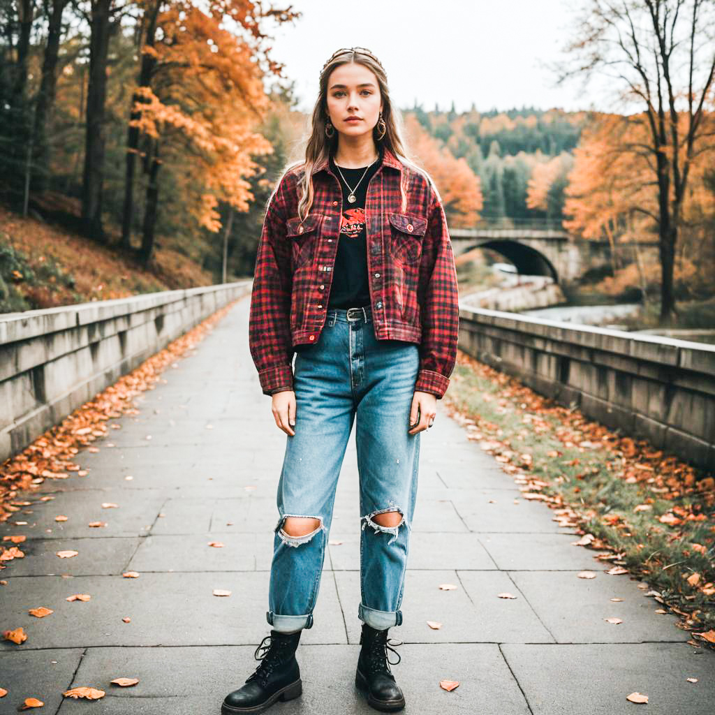 Confident Young Woman in Autumn Foliage