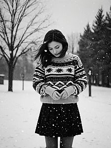 Woman in Sweater in Snowy Landscape