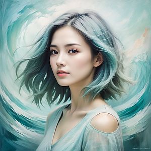 Serene Portrait of a Young Woman with Pastel Blue Hair