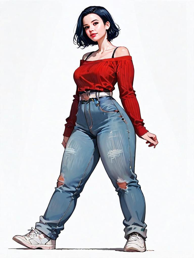 Realistic Comic Style Illustration of Woman in Casual Outfit Full Body