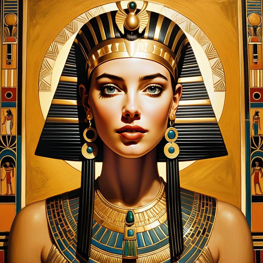 Hyper-Realistic Portrait of Woman in Ancient Egyptian Headdress and Jewelry