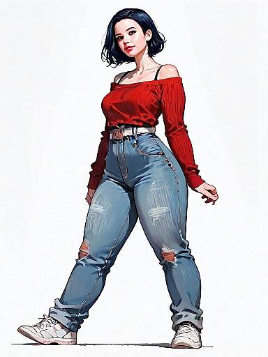 Realistic Comic Style Illustration of Woman in Casual Outfit Full Body