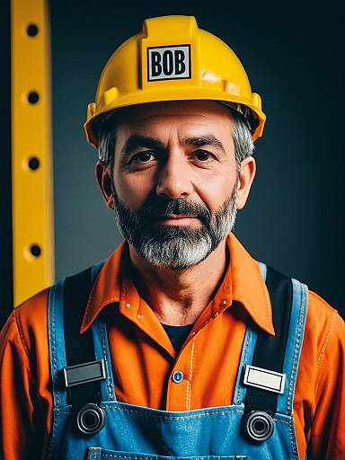 Man in Bob Builder Costume Cinematic Realism Portrait