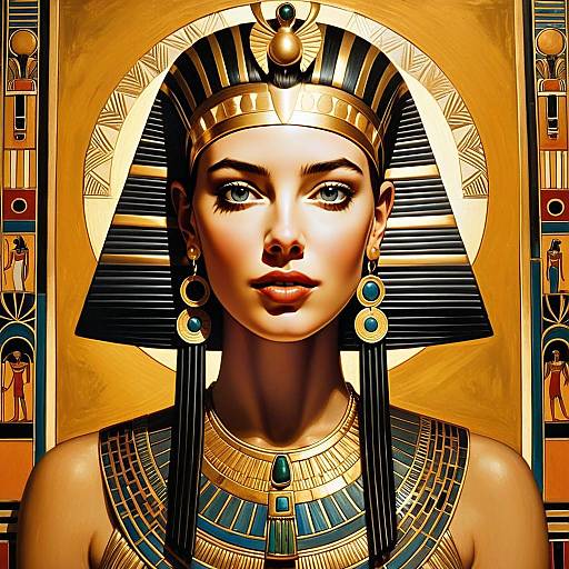 Hyper-Realistic Portrait of Woman in Ancient Egyptian Headdress and Jewelry