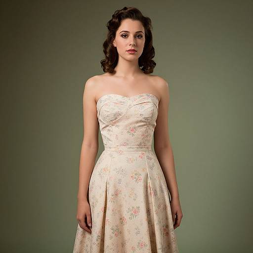 Vintage Floral Strapless Dress Fashion Portrait of Woman