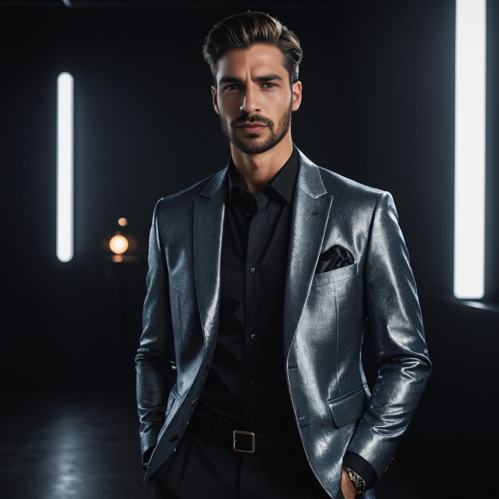 Stylish Man in Silver Suit - Modern Elegance