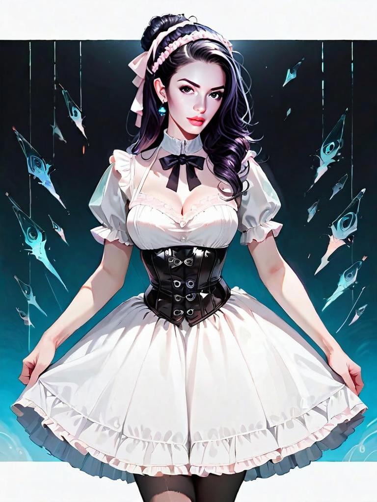 Realistic Portrait of Woman in Corset Style Halter Dress with Fitted Bodice