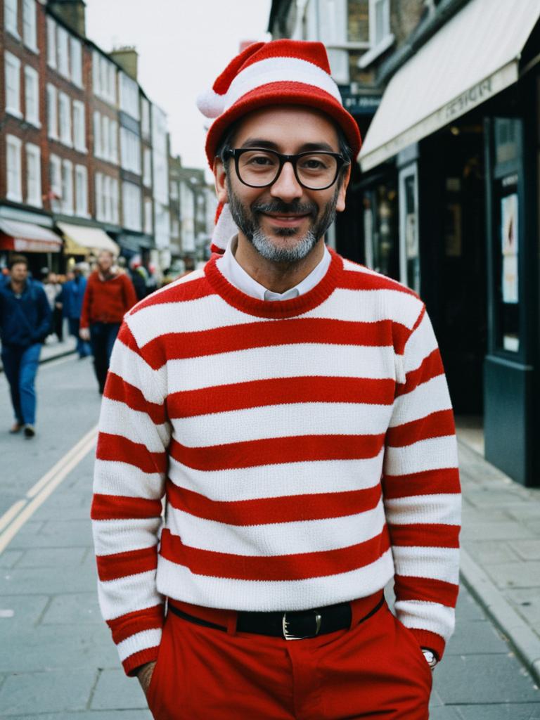 Man in Where's Wally Costume Photorealistic Street Portrait