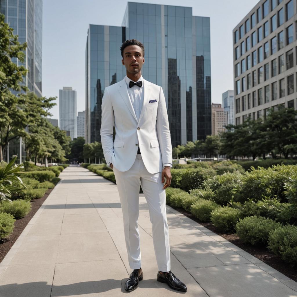 Elegant Man in White Suit in Urban Setting