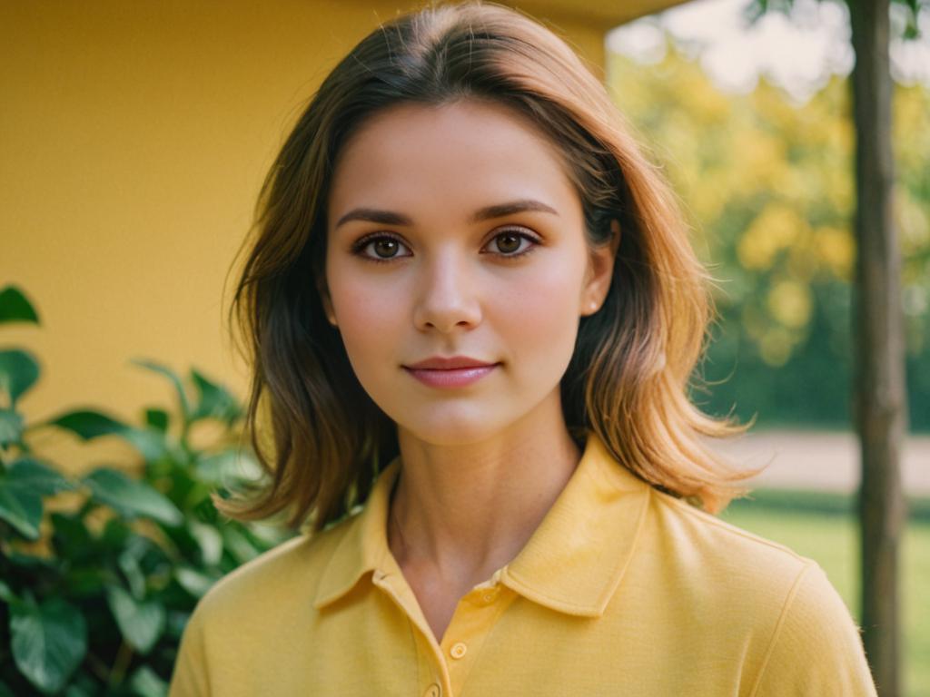 Serene Woman in Yellow Polo Shirt