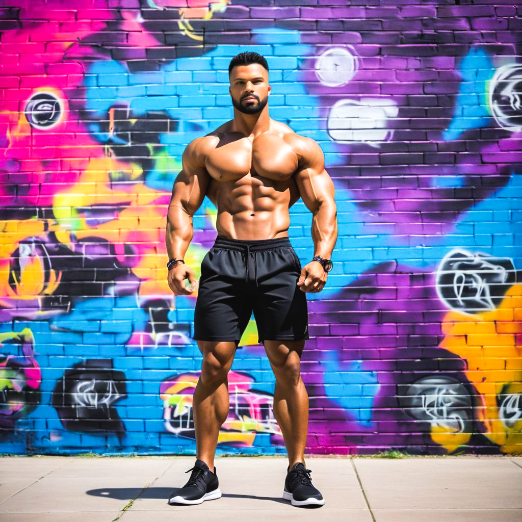 Muscular Man Against Graffiti Wall