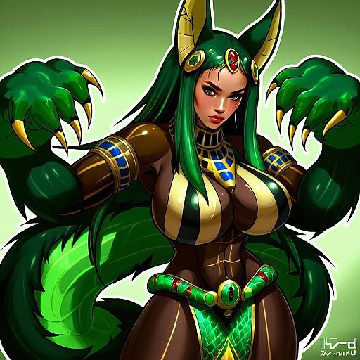 Anubis Monster Girl Anime Illustration with Egyptian Fantasy Armor