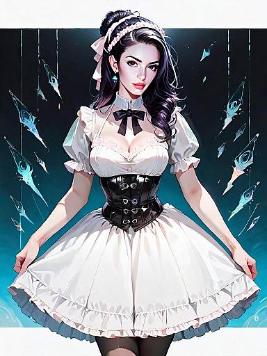 Realistic Portrait of Woman in Corset Style Halter Dress with Fitted Bodice