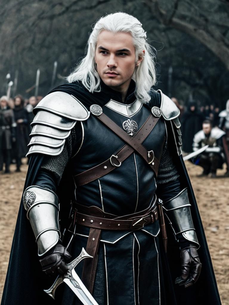 Targaryen Costume Man in Medieval Fantasy Armor with Long White Hair
