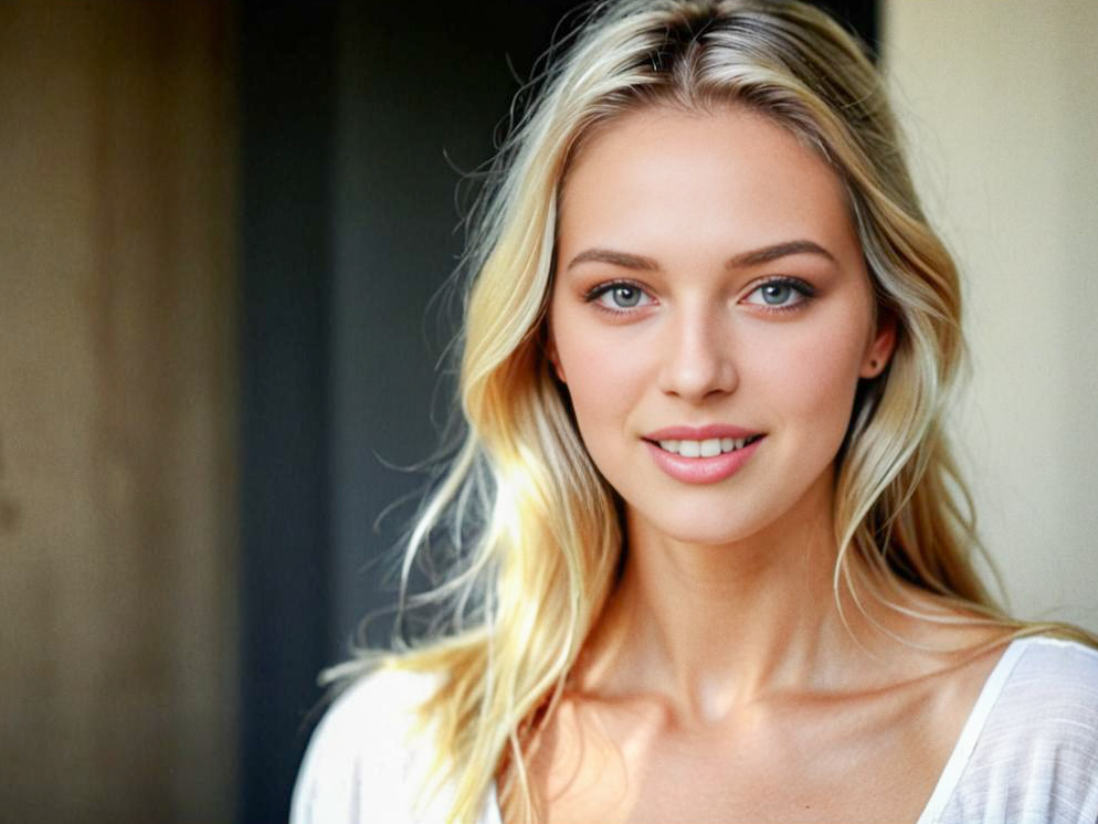 Young Woman with Blonde Hair and Radiant Smile