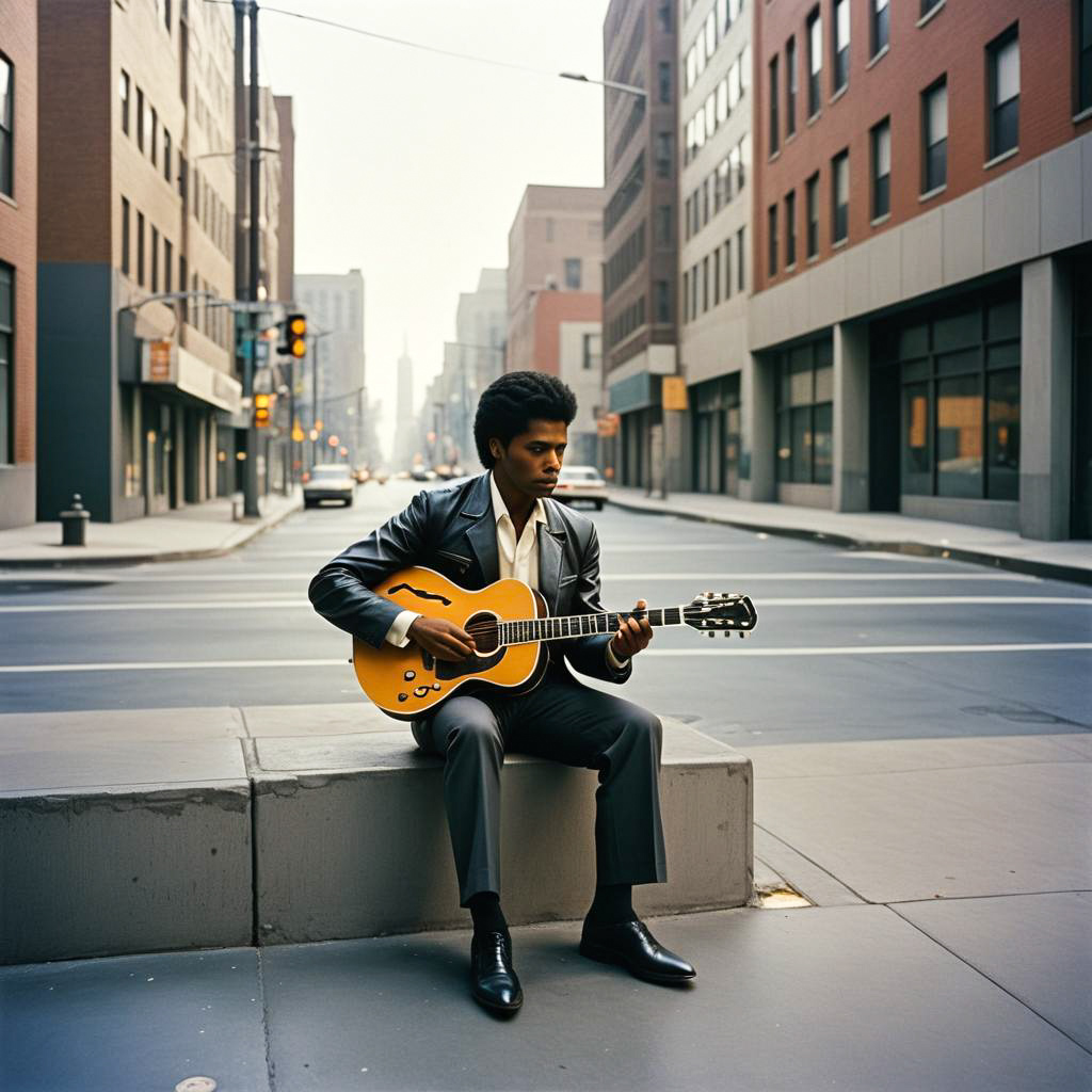 Stylish young man playing guitar in urban setting