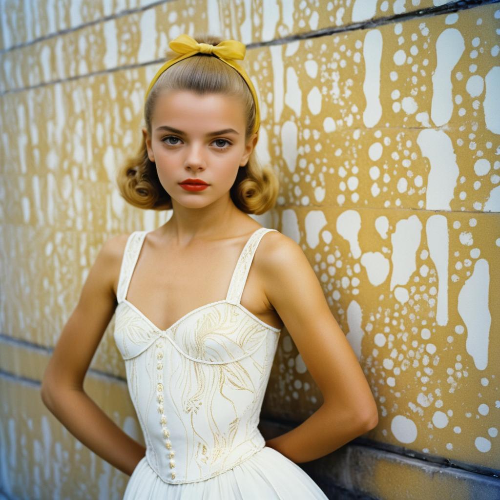 Vintage Charm of a Young Woman in White Dress