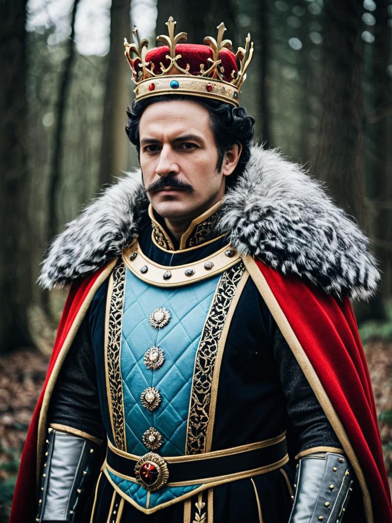 Man in King Outfit Costume Photorealistic Cosplay Portrait