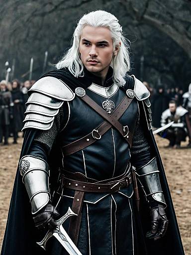 Targaryen Costume Man in Medieval Fantasy Armor with Long White Hair