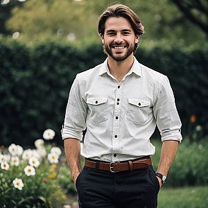 Young Man in Stylish Garden Outfit